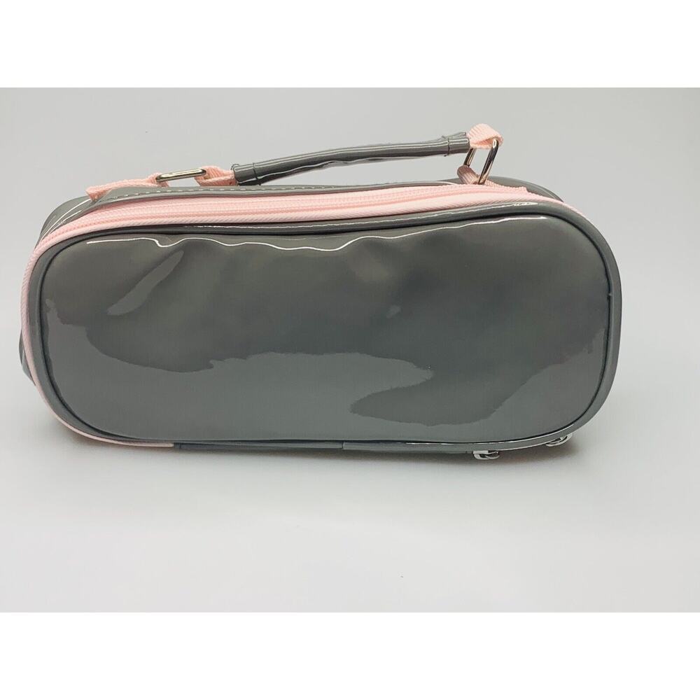 ombu Gray and Pink Pencil Pouch with Zipper Pouch and 10 Pencil Slots
